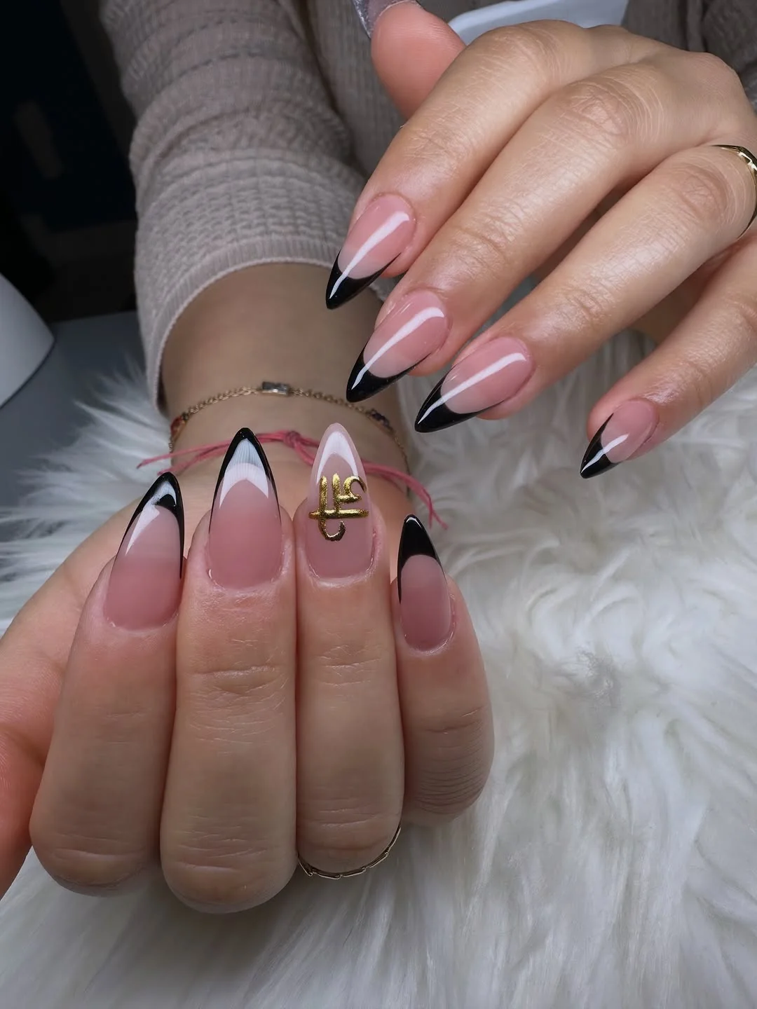 Pink Black French nail design idea