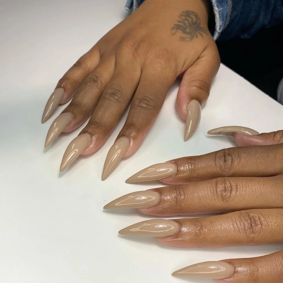 Nude Brown Stiletto Nail Design Nude Brown Stiletto nail design idea