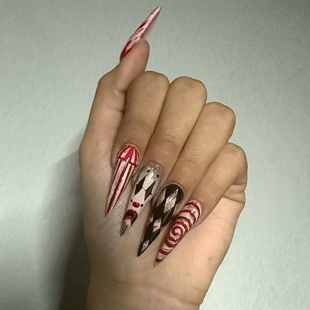 Red Web Stiletto nail design idea