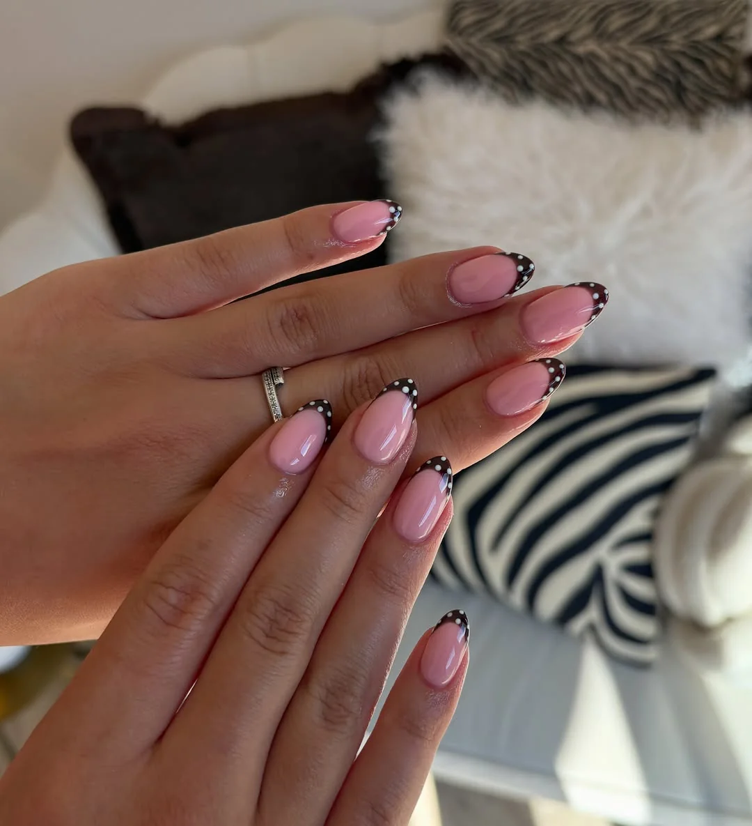 Brown Tip Pink Nail Design Brown Tip Pink nail design idea