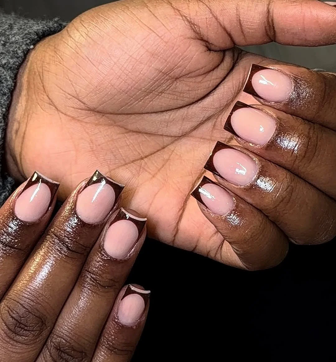 Glitter Brown Tip Nail Design Glitter Brown Tip nail design idea