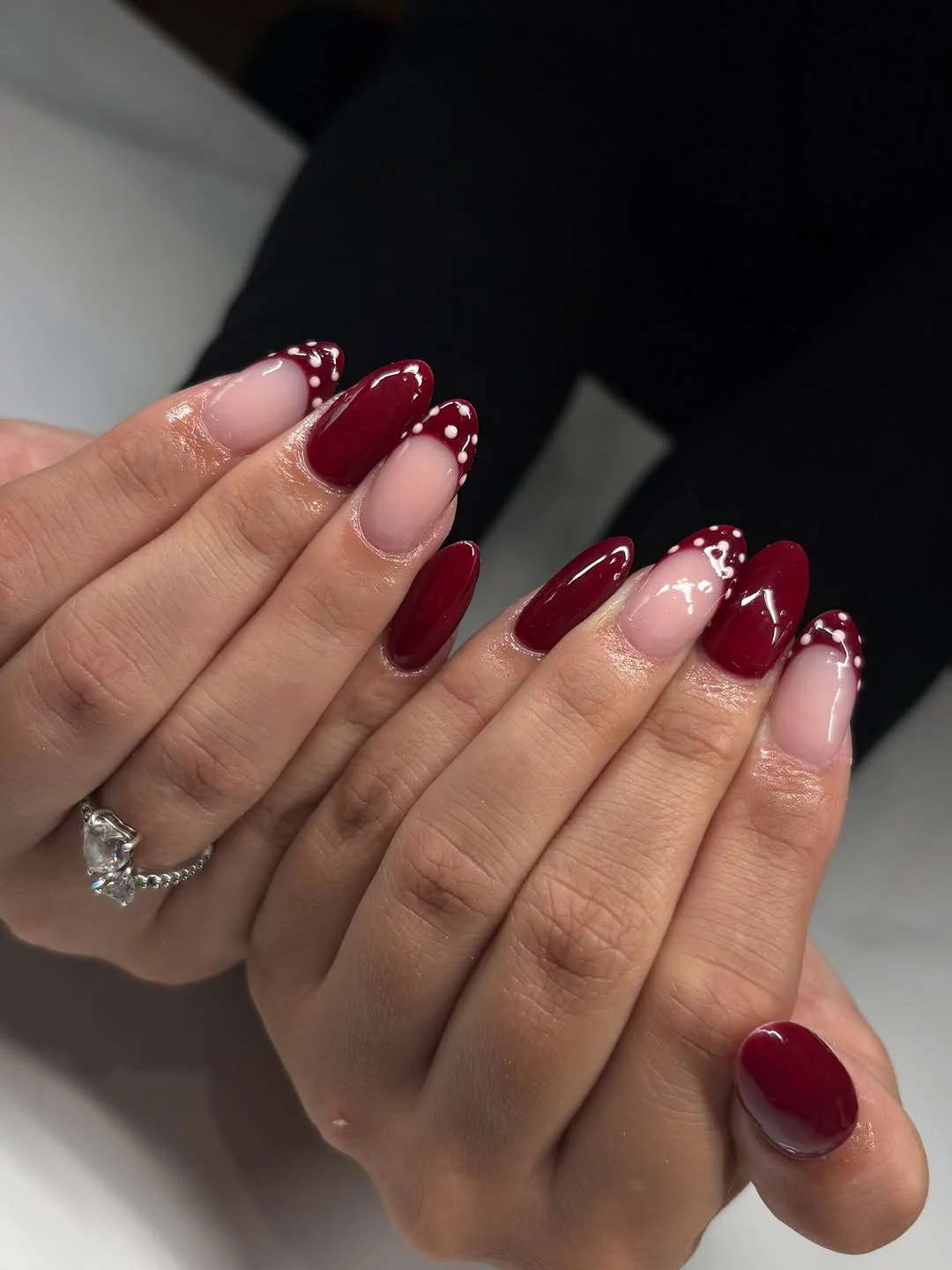Burgundy Crystal Tip nail design idea