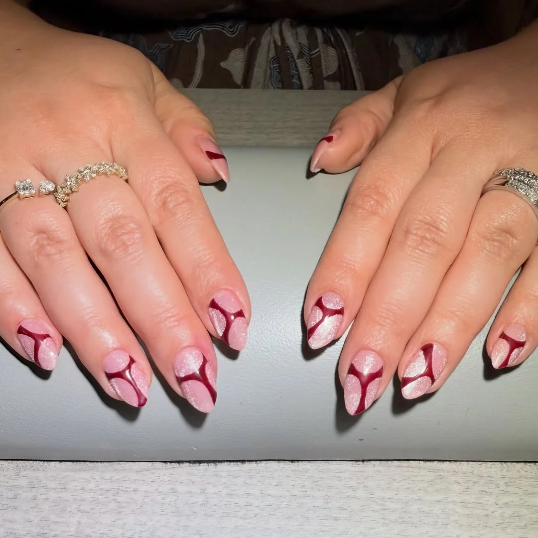 Burgundy Pink Swirl nail design idea