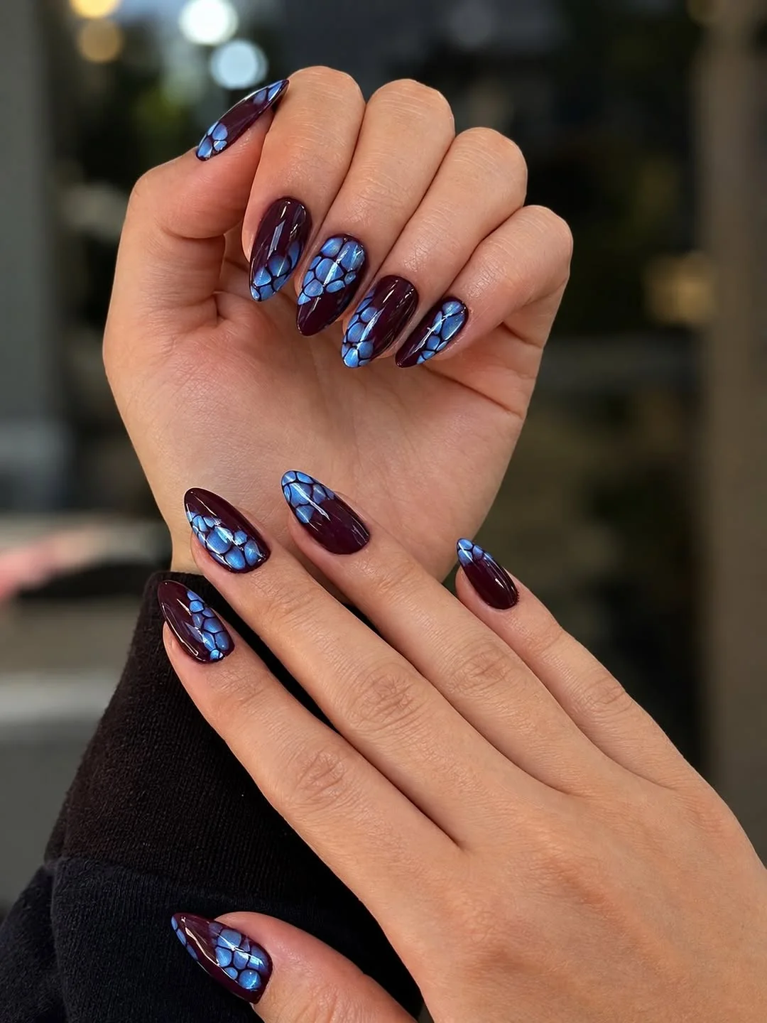 Burgundy Blue Chrome Nail Design Burgundy Blue Chrome nail design idea