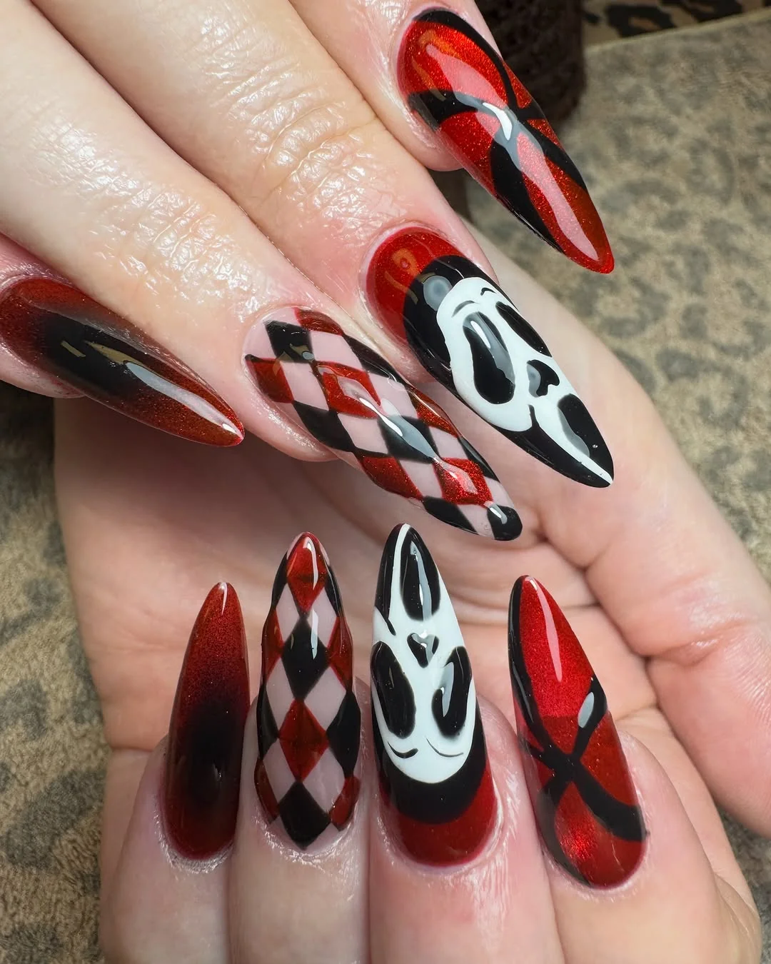 Ghostface Checker Nail Design Ghostface Checker nail design idea