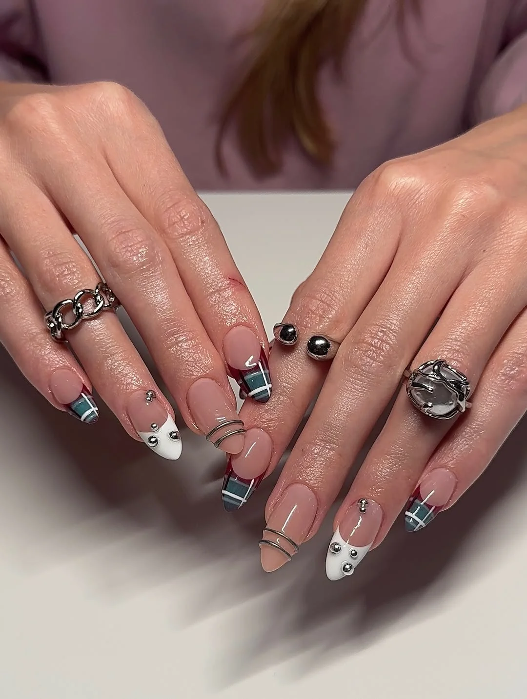 Plaid Accent Tips Nail Design Plaid Accent Tips nail design idea