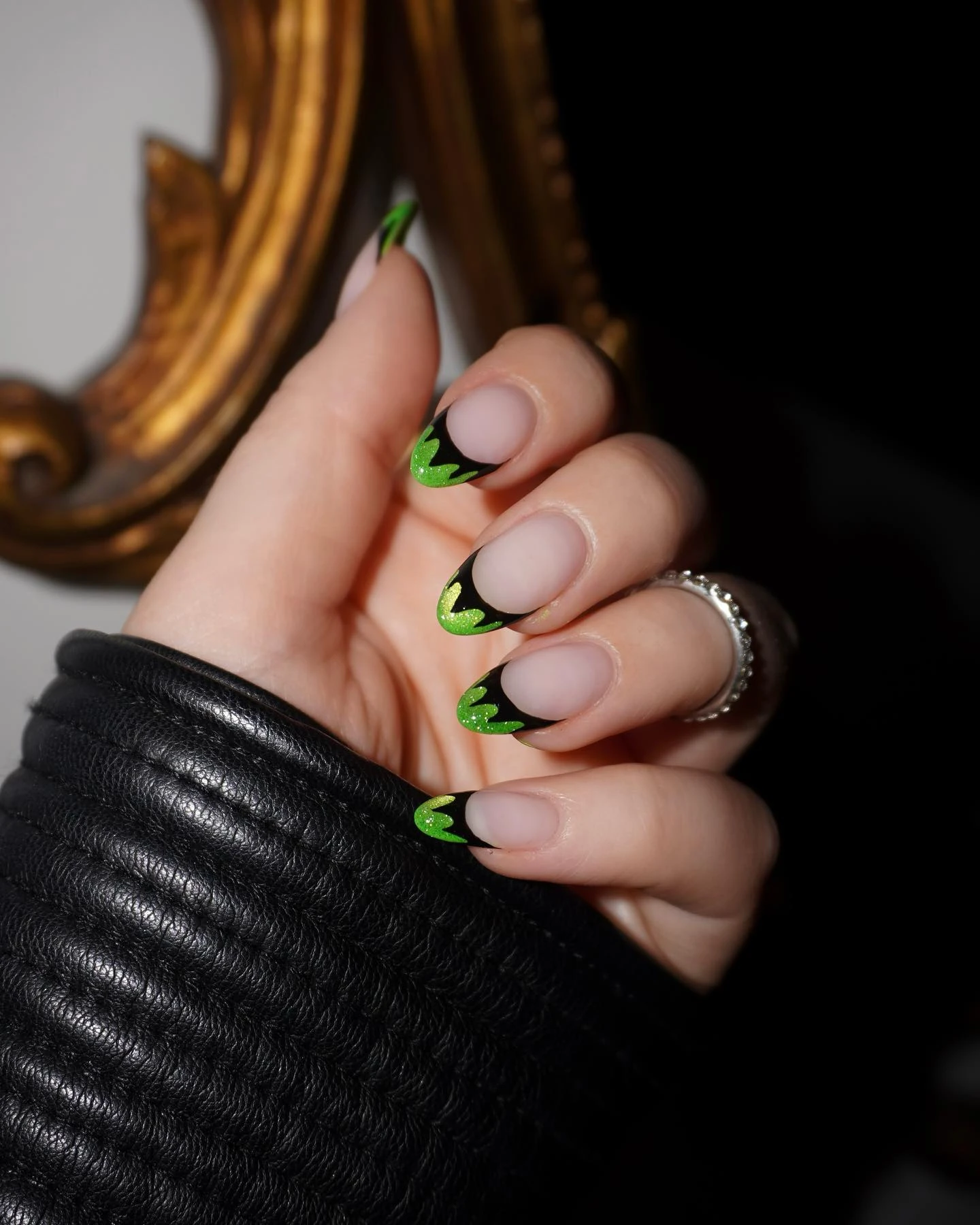 Green Halloween French Tip Nails
