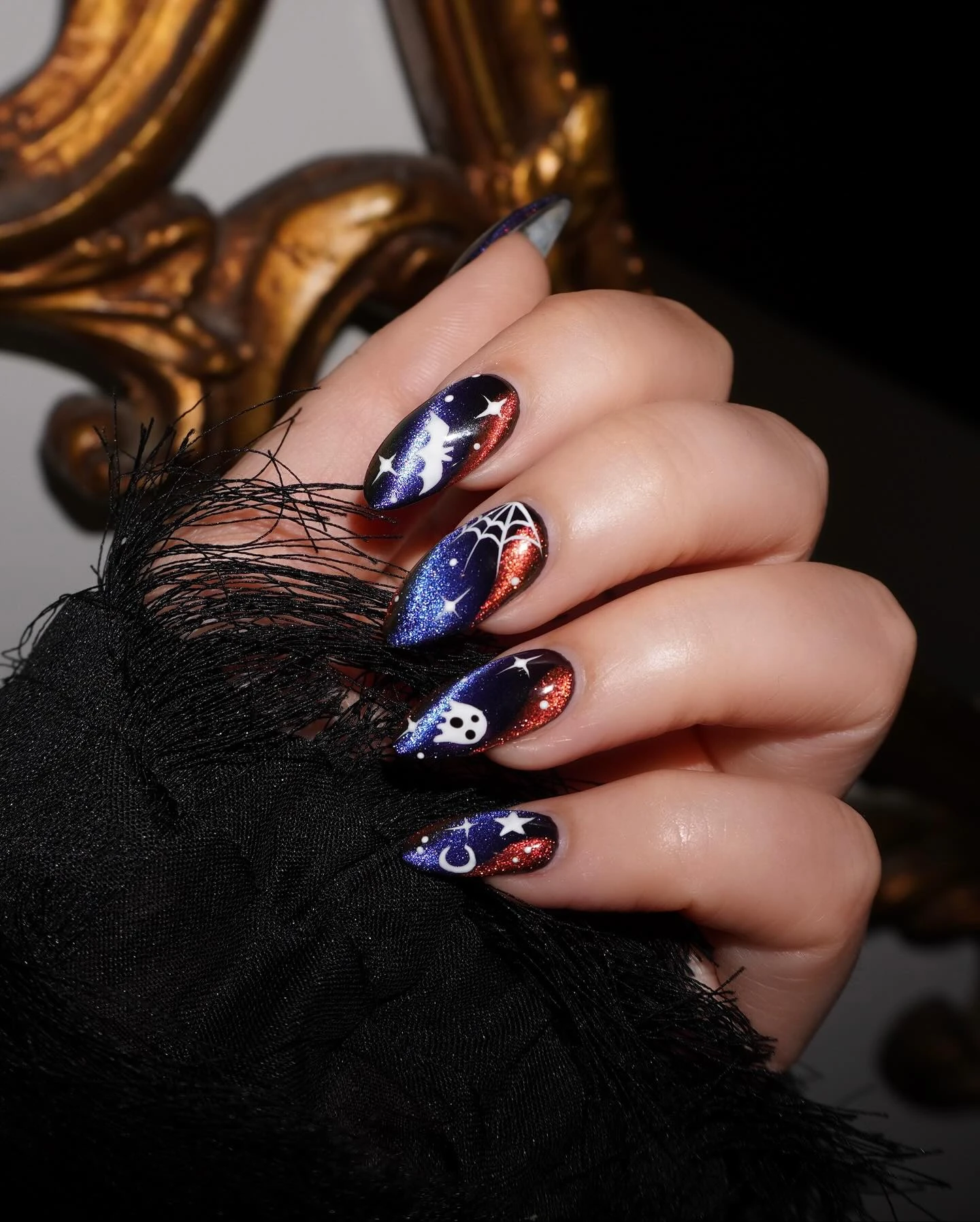 Black Spider Web Short Nails