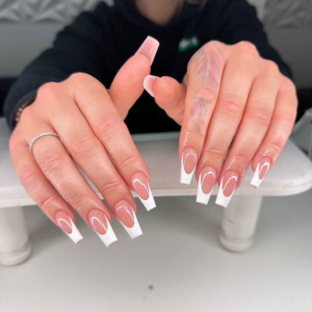 Classic long coffin French tip nails