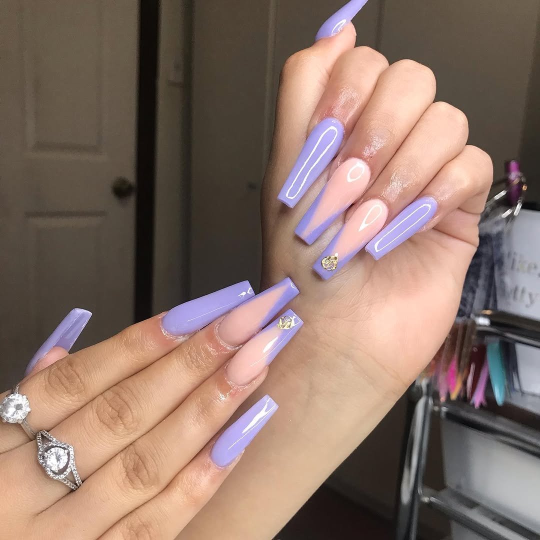 Lavender French Tip Coffin Nails