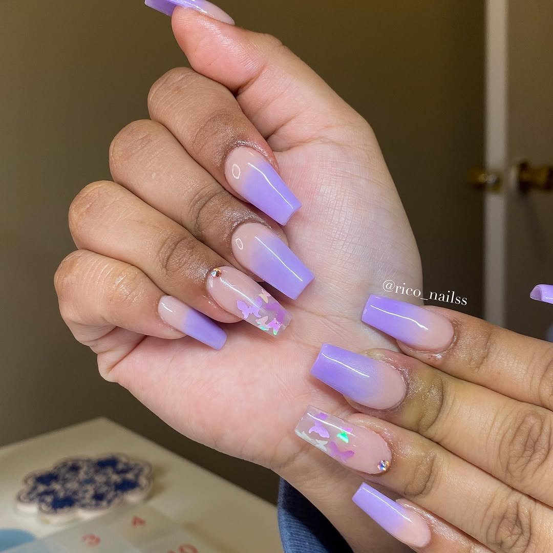 Lilac Ombre Coffin Nails