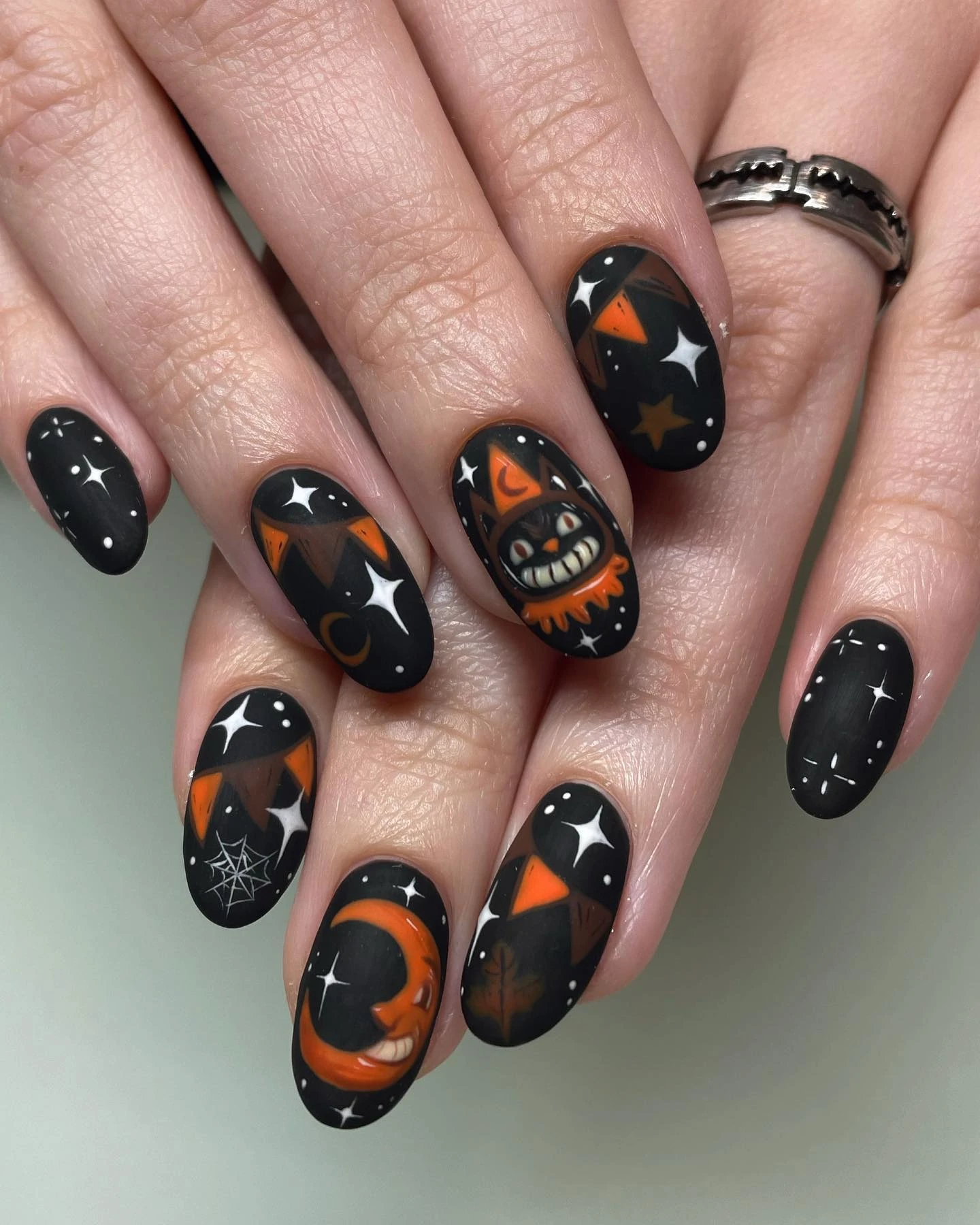 Black Cat French Tip Halloween Nails
