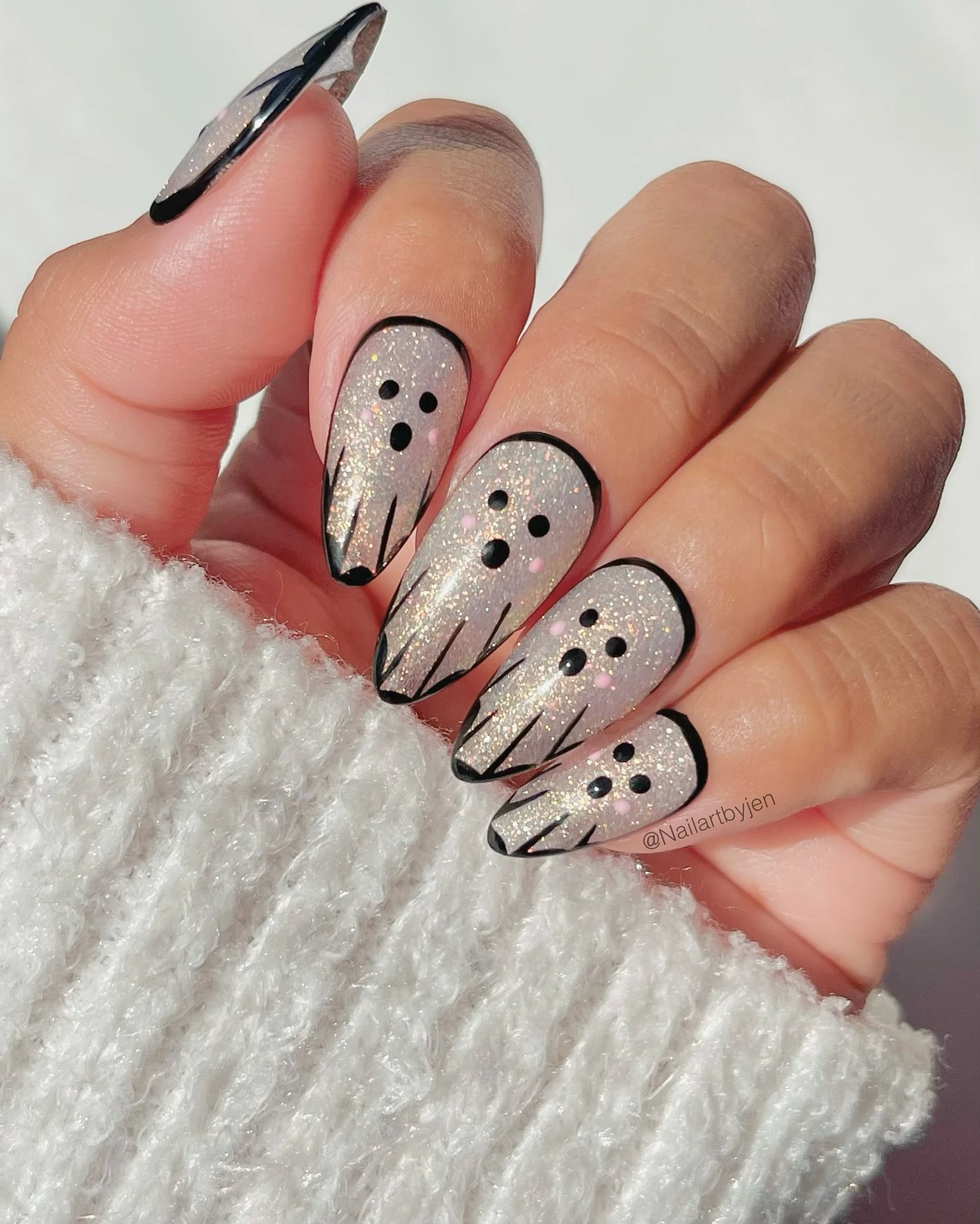 Black French Tip Almond Halloween