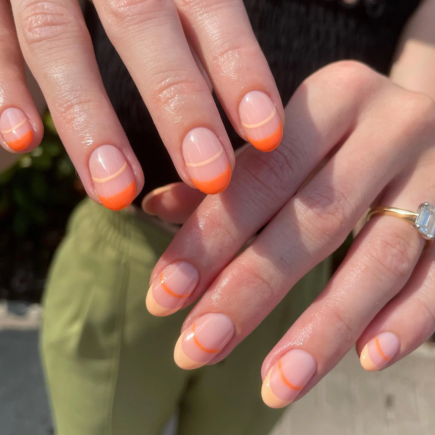 Orange French Tip Almond Nails