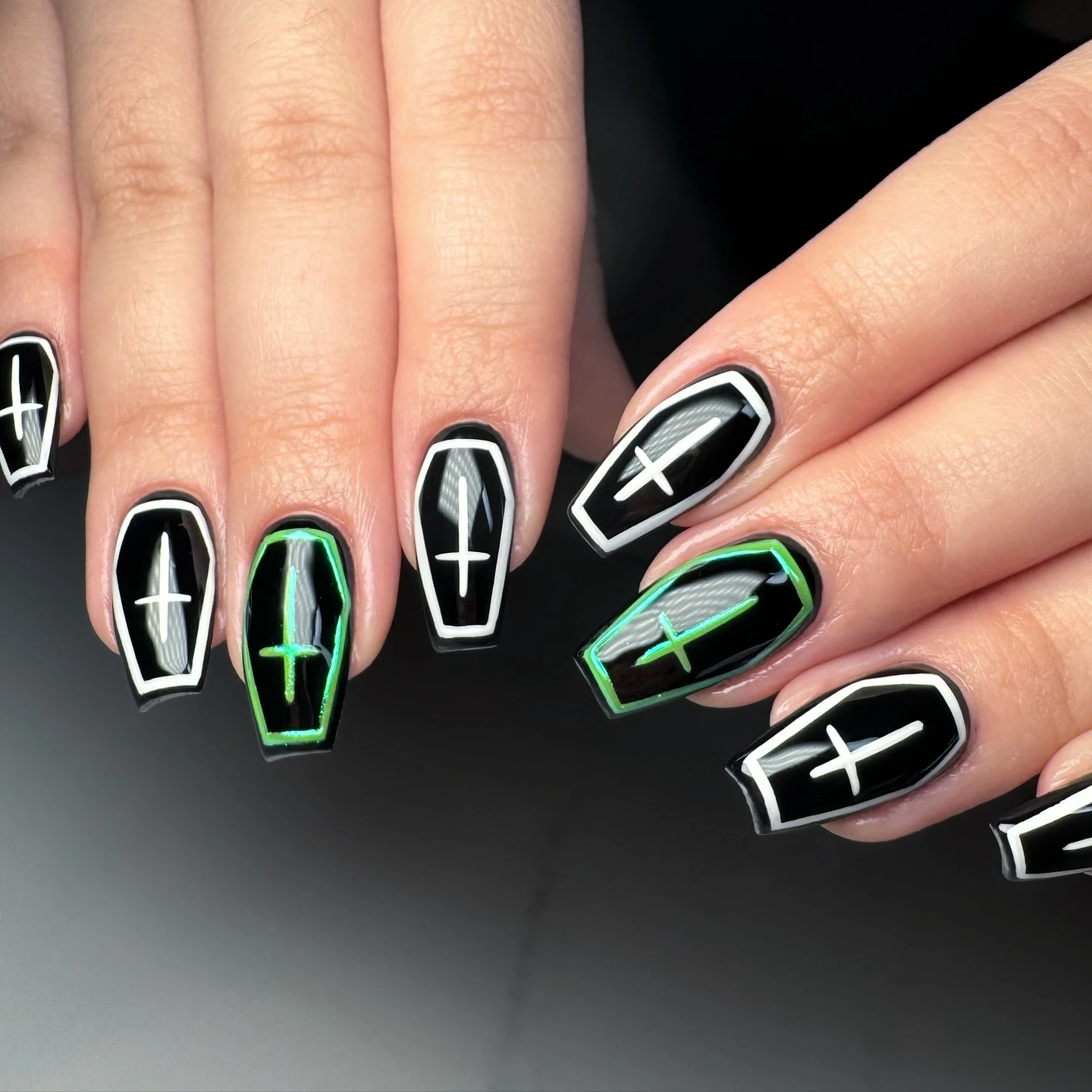Black Coffin Art Halloween Coffin Nails