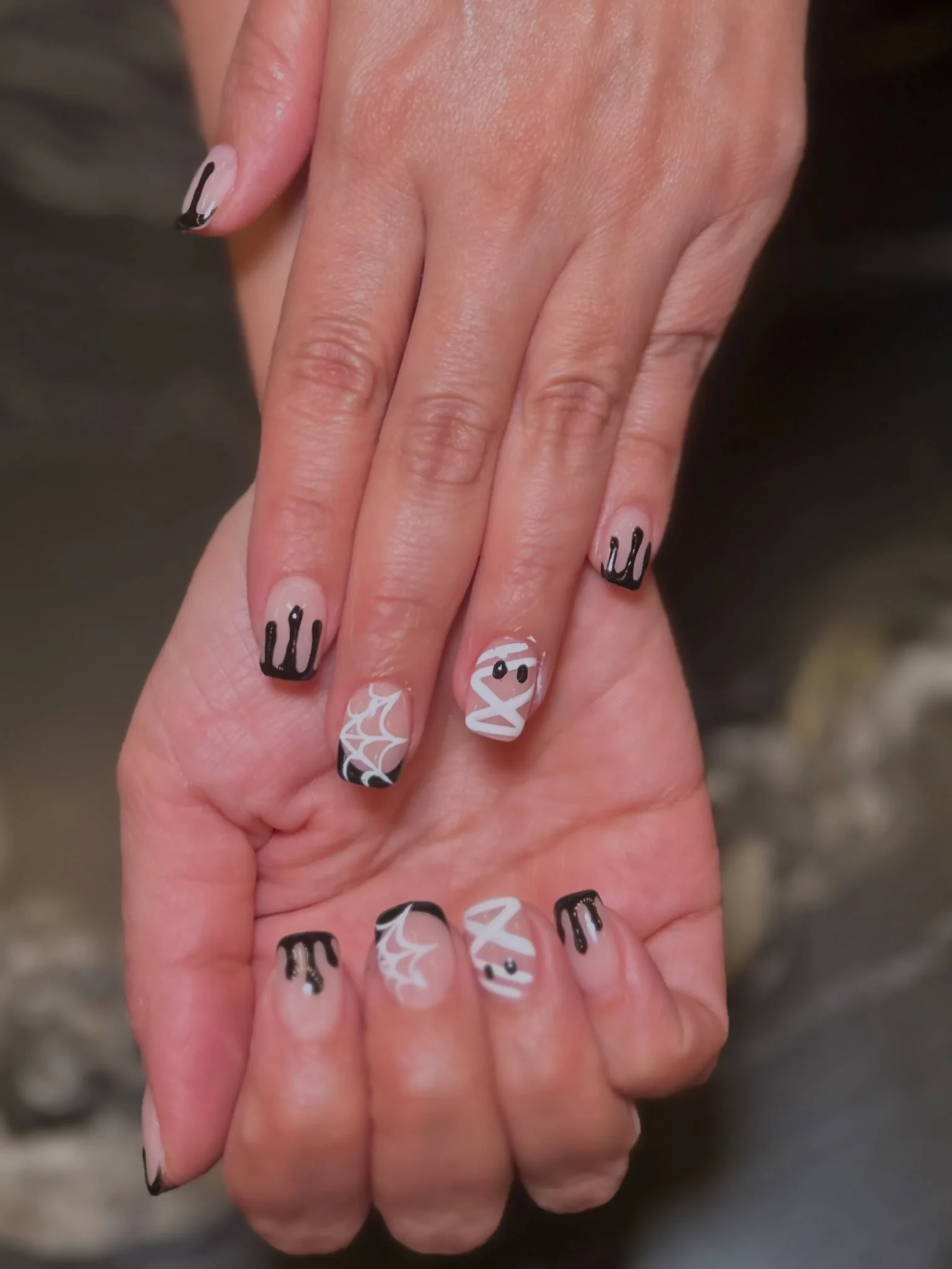 Skull and Spider Web Short Nails
