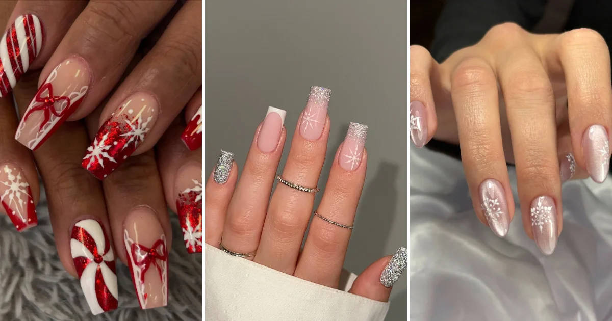 30 Snowflake Nail Designs: Pretty Winter Art for Every Nail Shape collage