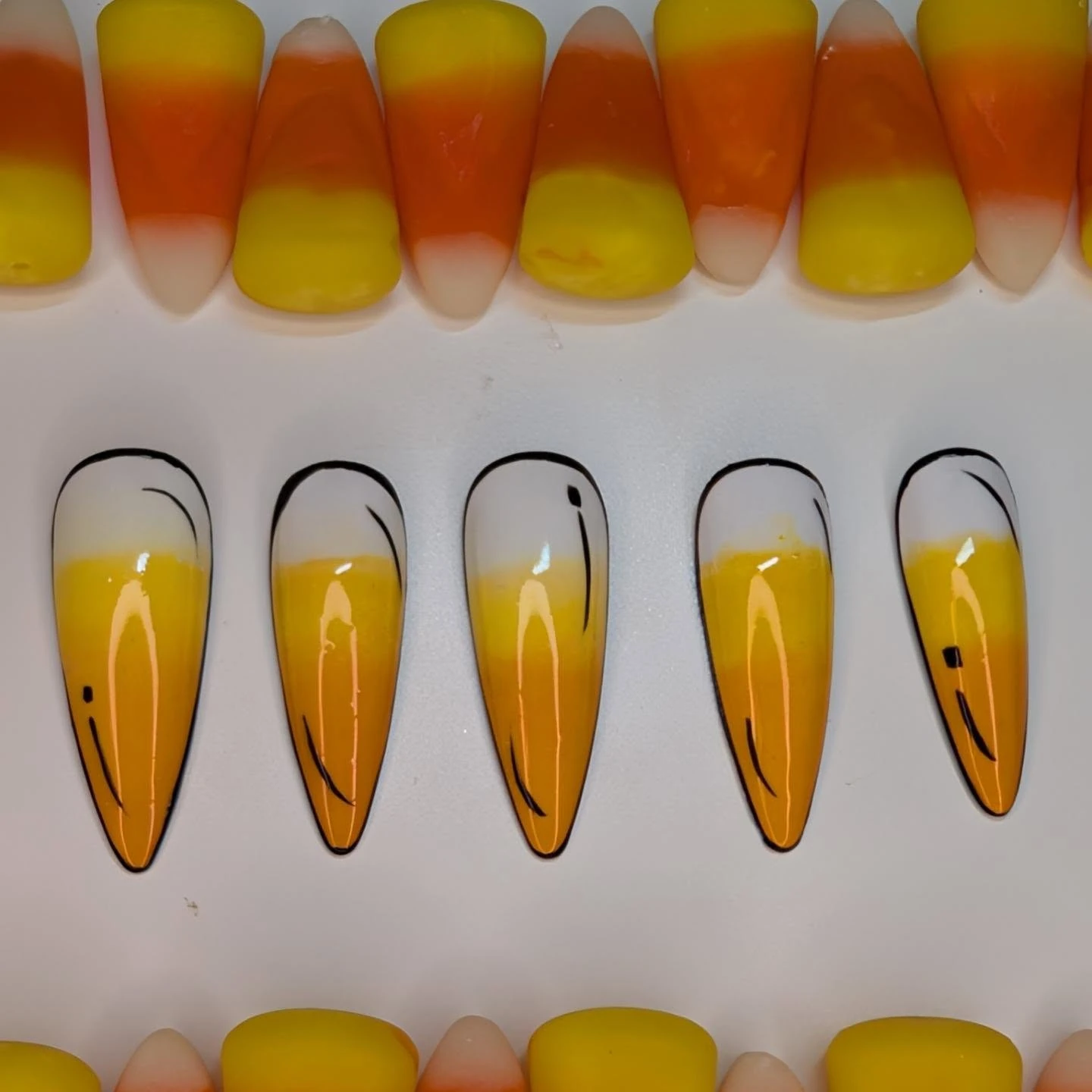 Short candy corn Halloween nails