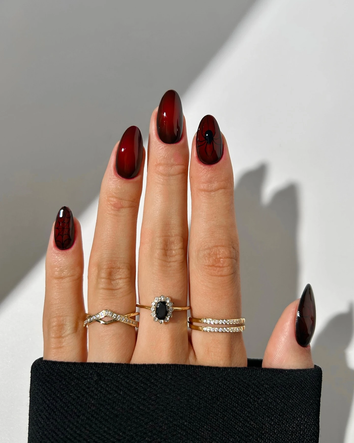 Red Black Almond Halloween Nails