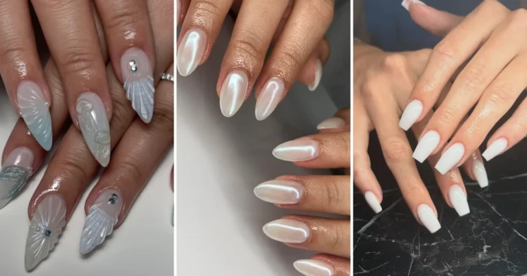 29 White Nail Designs: Milky, Chrome & French Tip Ideas collage